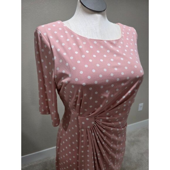 Pink & White Polka Dot Dress With Ruched Waist & Half Sleeves By Connected Appar - Picture 2 of 6